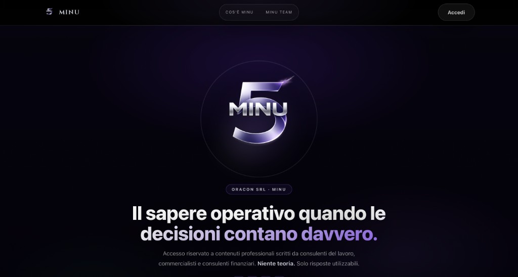 Homepage 5 Minu — piattaforma premium