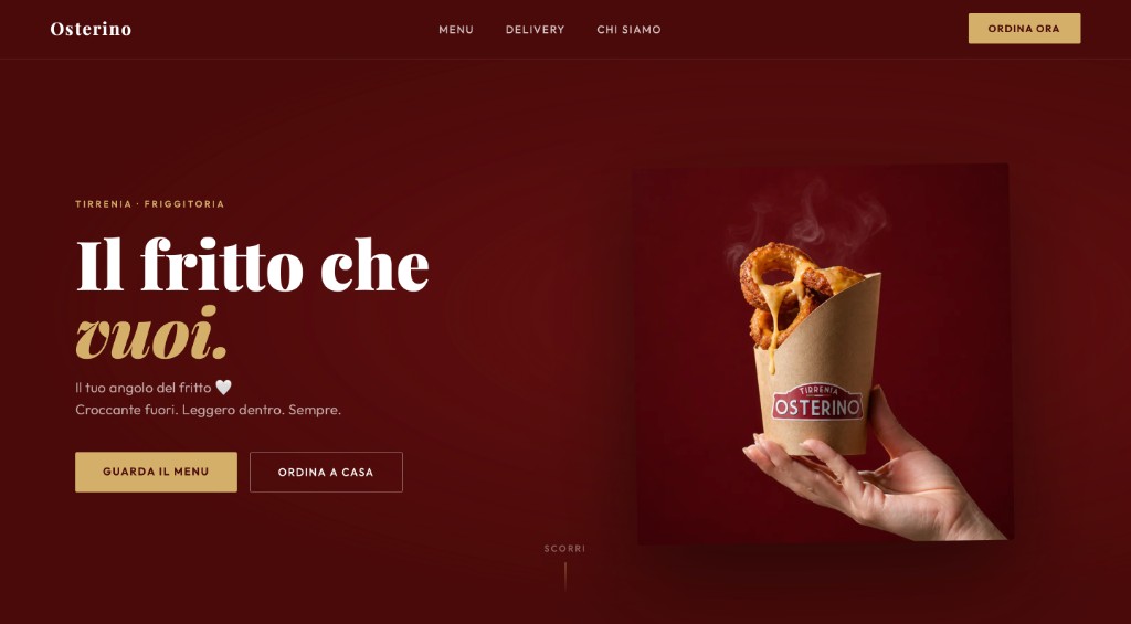 Homepage Osterino Tirrenia con menu e ordini